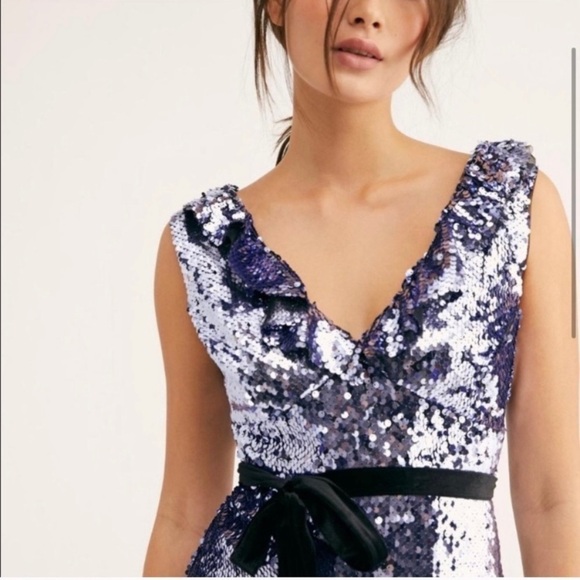 Free People New With Tags Lavender Sequins Black Velvet Mini Backless Dress - Picture 9 of 12